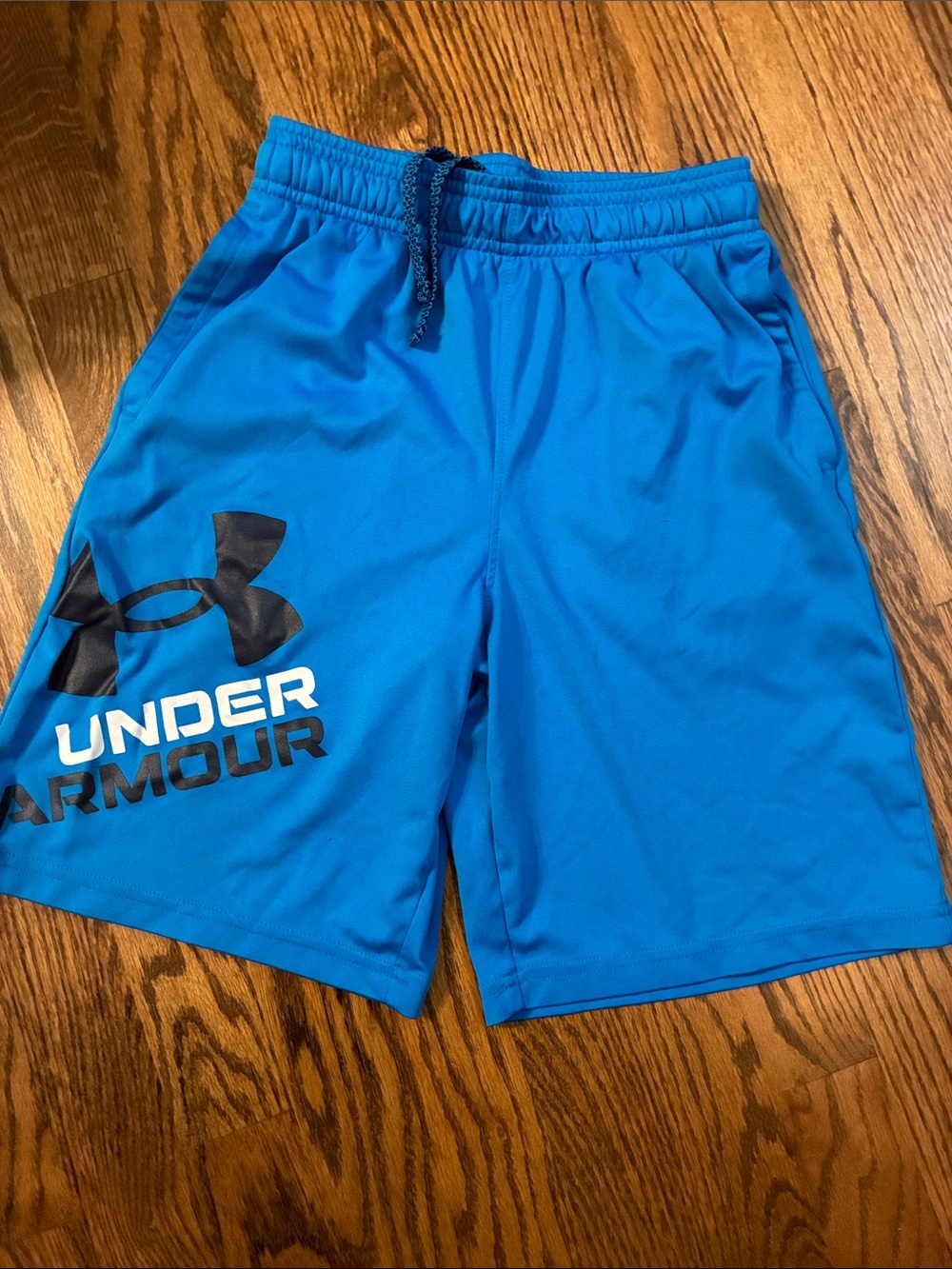Under Armour bright Blue Kids Athletic Shorts with Black Logo Youth medium